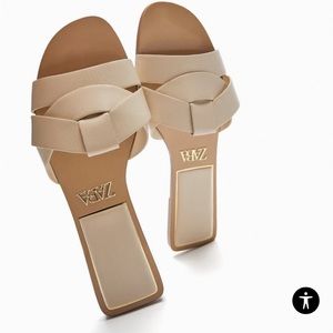 Zara Crossed Leather Sandals Beige (ecru white) size 38